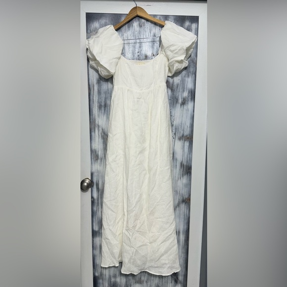 NWT- A.REN Candace 100% Linen Off-White Maxi Dress Size Medium - Picture 2 of 14